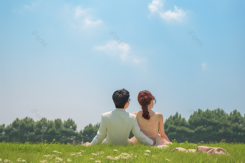 情侣草坪上约会实拍摄影图,高清,摄影图,摄影图片,图片大全,摄影图免费下载